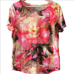 Alia floral bling cap sleeve top. Size Medium. EUC